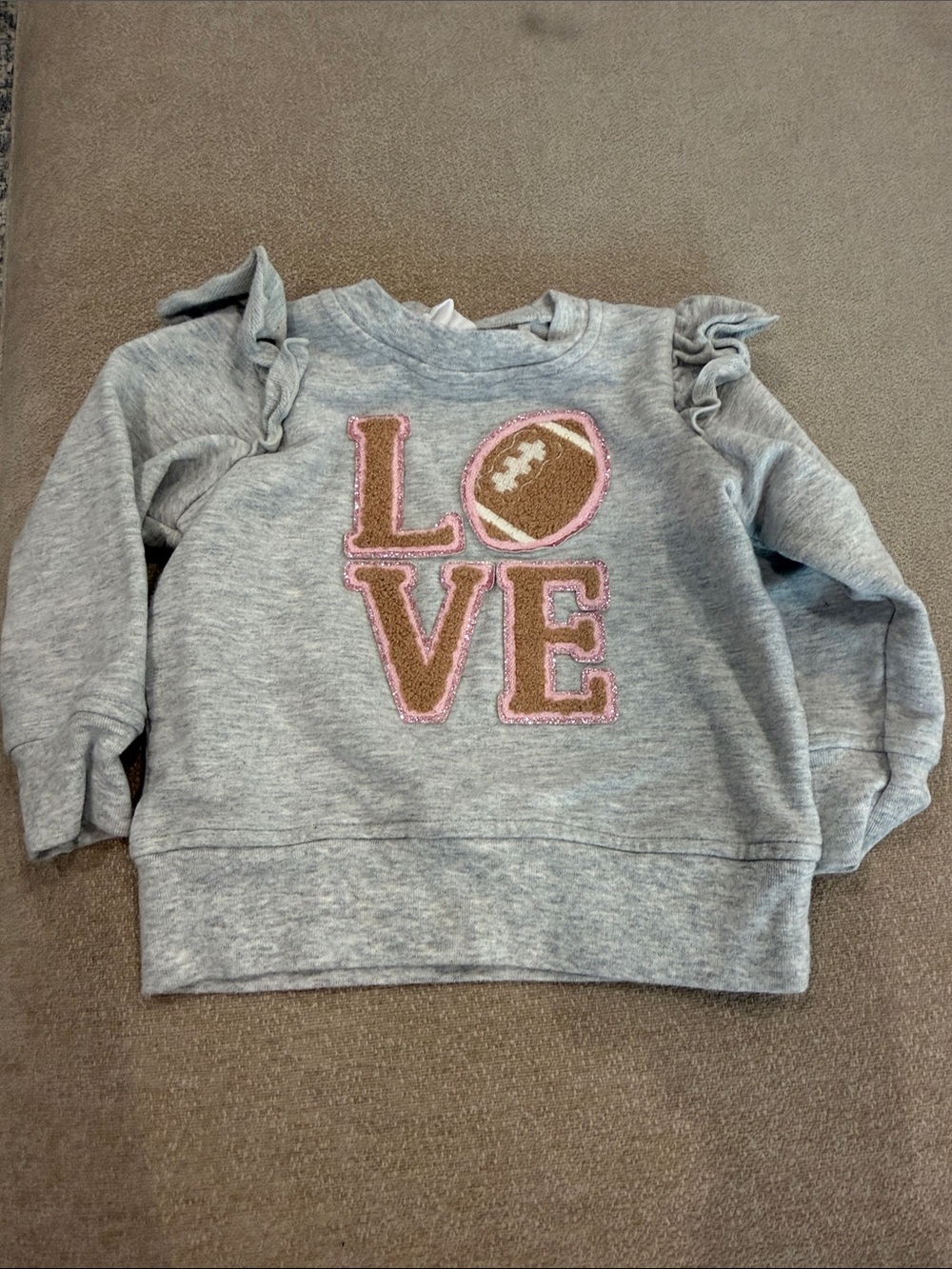 Angel Dear Grey Sweatshirt with Pink-Trim LOVE Football Applique